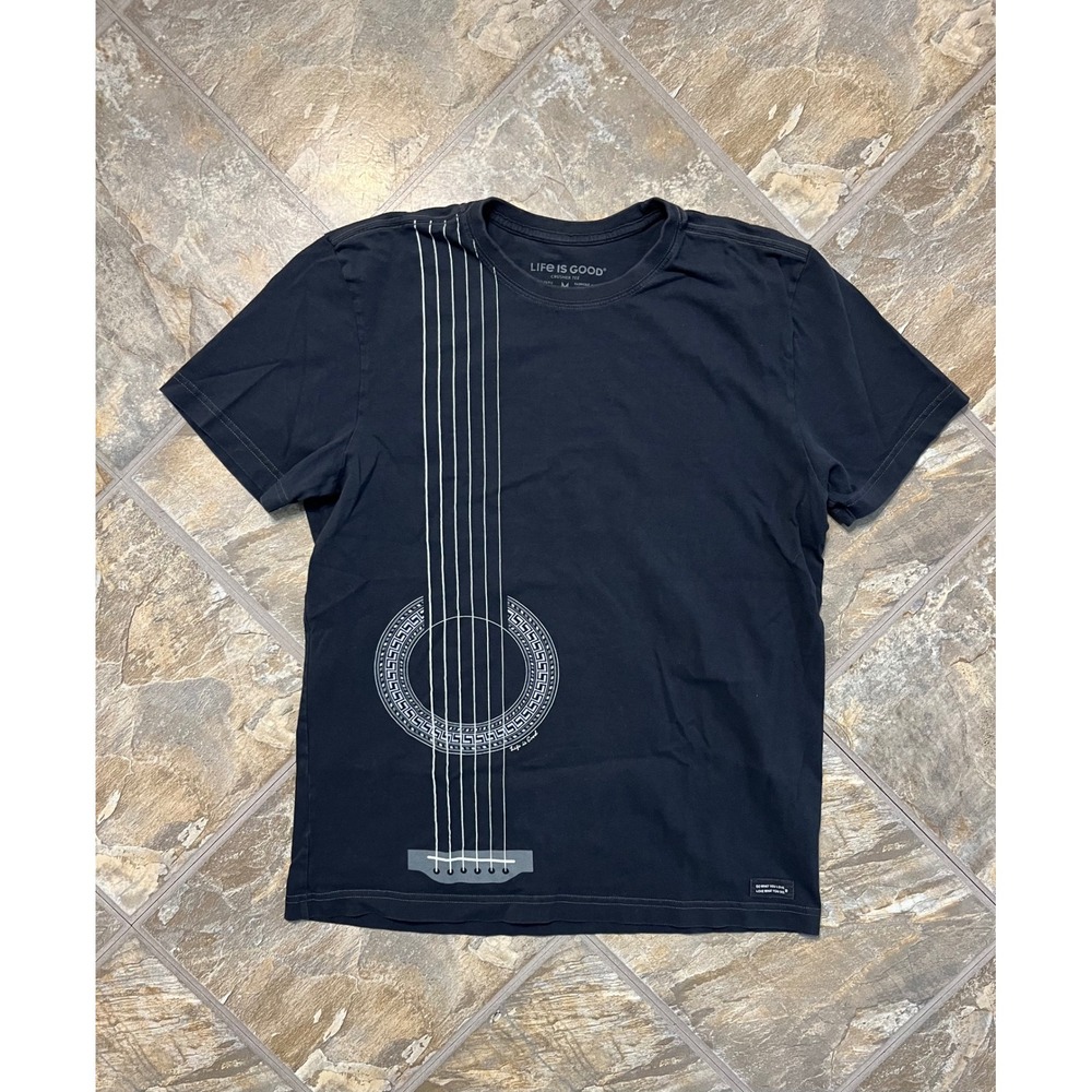 Life Is Good Guitar Graphic Tee Mens Medium Black Crusher T-Shirt